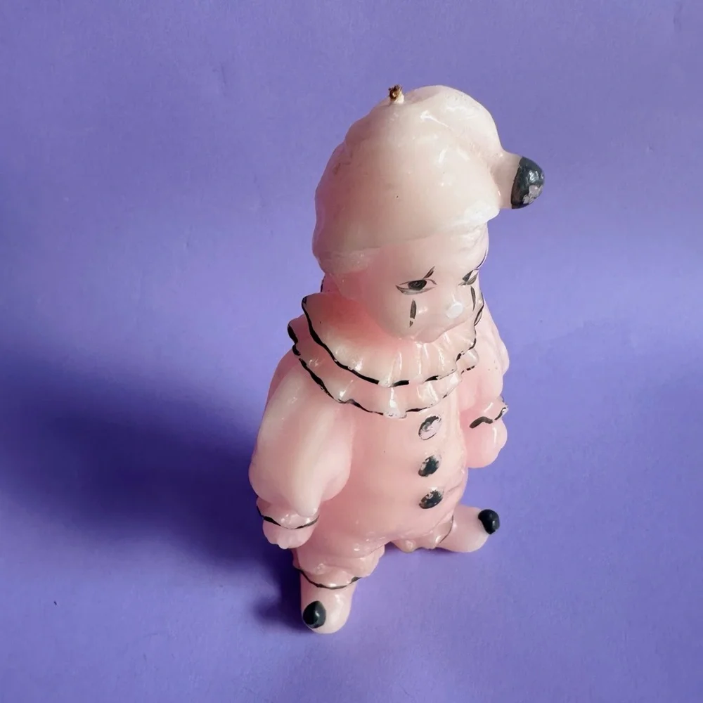 Vintage Art Deco French Pierrot Clown Candle Light Pink and Black 8" Unused 80s - Picture 2 of 6